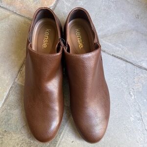 Kensie Chestnut Brown Leather Slip-On Booties